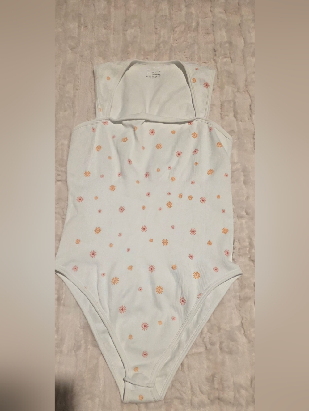 White Floral Print One-Piece Bodysuit